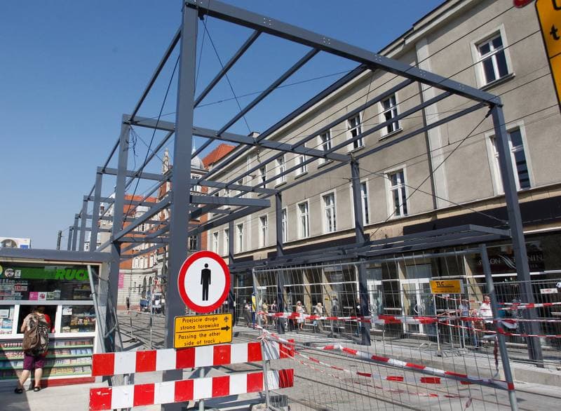 Construction of a New Bus Shelter at the Market in Katowice. 31.08.2015